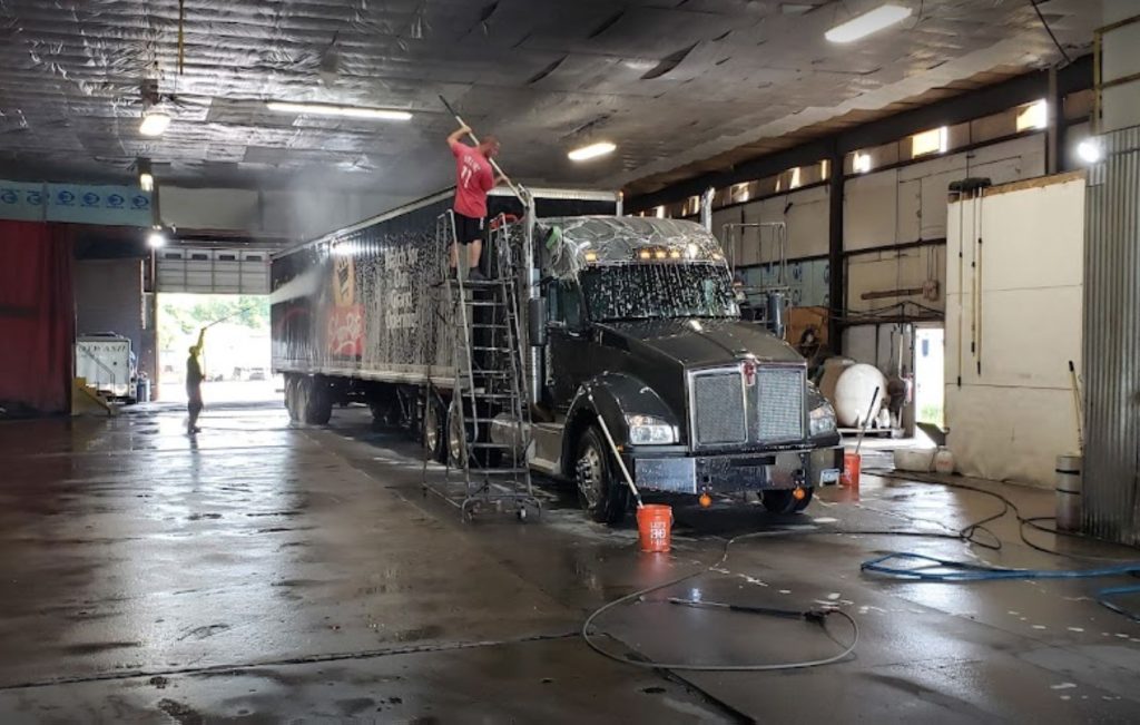 washing an 18 wheeler truck